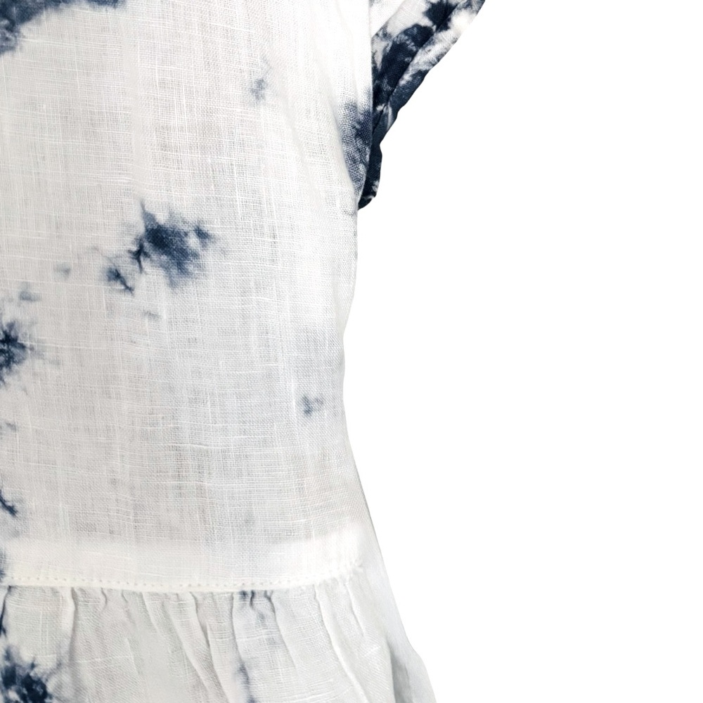 Rachel Zoe Blue White Tie-Dye Linen Button Front Collared Peplum Cropped Top - Picture 8 of 16